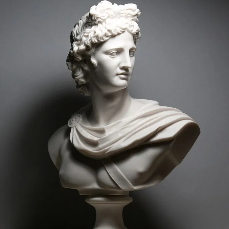 Busto de dios romano griego Apolo de mármol clásico, escultura famosa