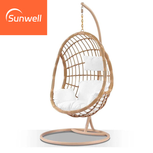 Sedia a Dondolo da Esterno Moderna con Telaio in Metallo e Cuscino Impermeabile, Cesto in Vimini Intrecciato per Balcone, Cortile, Villa - Product Image 3