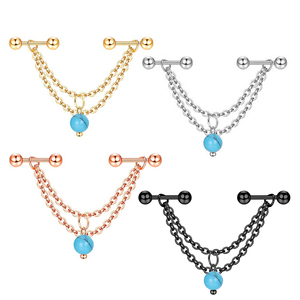 Piercing en acier inoxydable pour hélix, cartilage, tragus, daith, <span class=keywords><strong>conch</strong></span>, avec pendentif chaîne et perle, 16g - Product Image 1