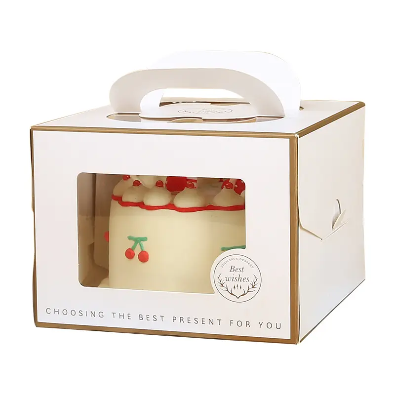 Logotipo personalizado portátil queijo bolo embalagem caixas lidar aniversário bolo padaria caixa pacote estoque