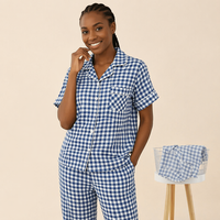 Pyjamas d'été pour femmes en gaze de coton pur respirante, style japonais minimaliste à carreaux, ensemble trois pièces fin à manches courtes