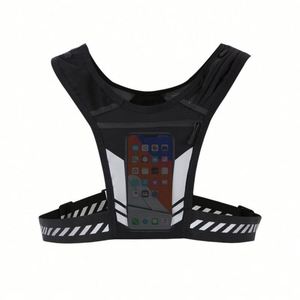Chaleco Reflectante Unisex Personalizado con Mochila para Correr y Bolsa de Pecho para Teléfono Celular, Cierre de Cordón de Poliéster, Hidratación, Negro - Product Image 4