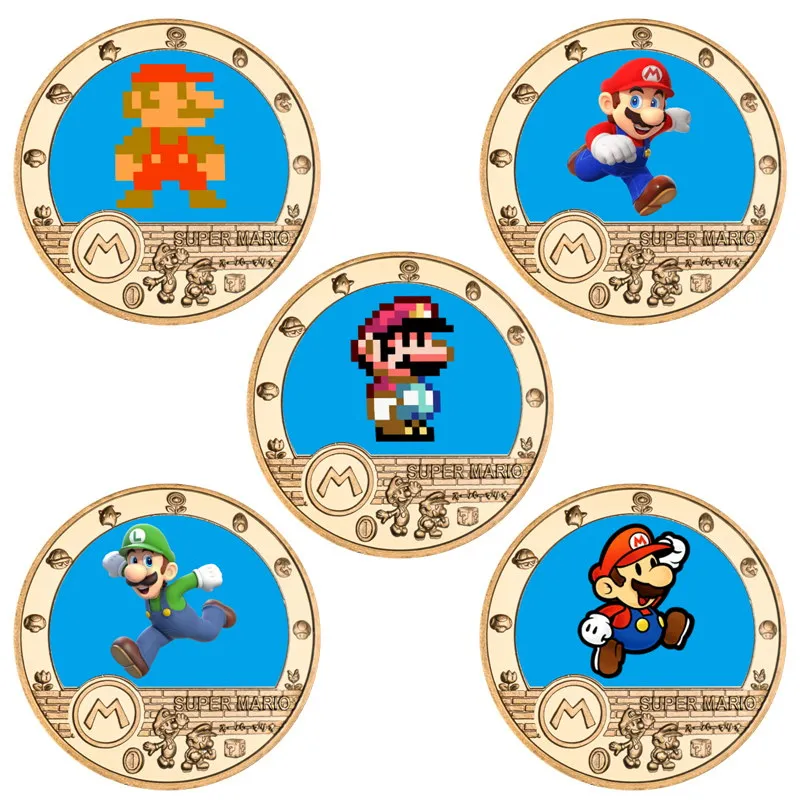 5type Super-Mario-bros Anime Commemorative Coins Cartoon Collectible Commemorative Badge Toys for child children Christmas Gift