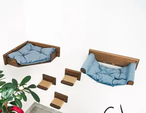 Cama esquinera de madera para gatos con hamaca para gatos y escalones Hamaca para gatos de pared