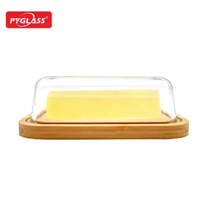 New Trend Bamboo Lid Glass Butter Boxes Eco-friendly Bamboo Butter Dishes with Glass Lid