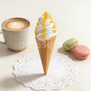 Figurine réaliste de crème glacée molle saveur mangue, modèle vanille, en PU souple écologique, décoration alimentaire factice en plastique en forme de cœur - Product Image 4