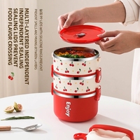 Boîte à lunch empilable en acier inoxydable 304 personnalisable en usine, conteneur alimentaire à étages hermétique, boîte bento motif cerise