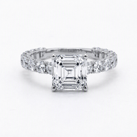 Anello di fidanzamento a mezza eternità con diamante coltivato in laboratorio, certificato IGI CVD 2 carati D VS1 taglio Asscher, in oro 18K/14K per la sposa di lusso