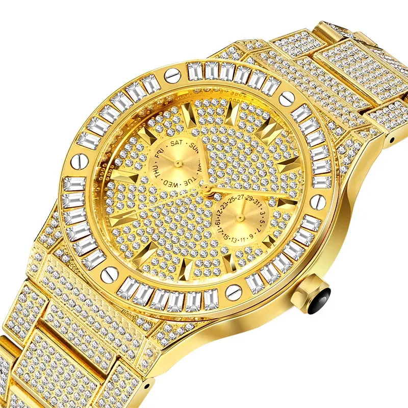 Men Watch Luxury Brand Gold Wristwatch Clock Calendar Iced Out Classic Quartz Watch Male Clock relogio masculino Bling Watches