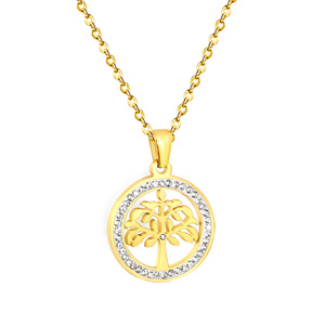 Collar de Acero Inoxidable con Colgante de Árbol Redondo Hueco y Engaste de Bisel de Cristal, Cadena Geométrica para Clavícula, Uso Diario - Product Image 5