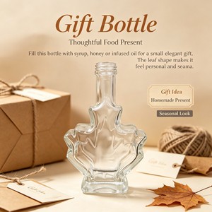 Bouteille en verre mat exquise en forme de feuille d'<span class=keywords><strong>érable</strong></span> personnalisée de 100 ml avec bouchon <span class=keywords><strong>à</strong></span> vis pour les spiritueux comme la vodka, le whisky, le gin, le brandy, le <span class=keywords><strong>rhum</strong></span> - Product Image 2