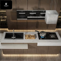 Armoire de cuisine modulaire moderne personnalisée YVT en MDF, acrylique et mélamine avec évier et robinet pour la conception de cuisine d'appartement