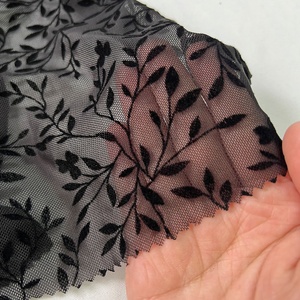 Экологичная винтажная Модная трикотажная флокированная ткань, новый дизайн, Тюлевая сетка с принтом листьев для одежды для девочек, вязаная ткань - Product Image 2