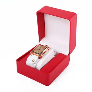Hanhong-caja de embalaje para reloj, caja cuadrada con logotipo personalizado, reloj mecánico de cuarzo, caja de reloj de cuero PU, venta al por mayor