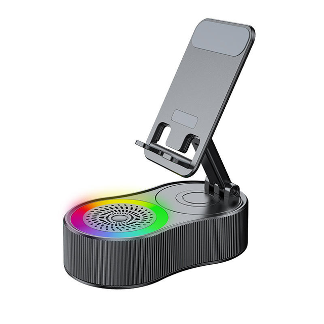 Foldable RGB Wireless Speaker Cell Phone Stand 5W Output Dual Mode (Wired/Wireless) 360 Rotation Ambient LED Light for Computer