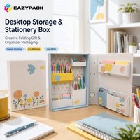 Organisateur de bureau pliable personnalisé en forme de livre, boîte en papier avec plusieurs compartiments et porte-stylos pour la papeterie