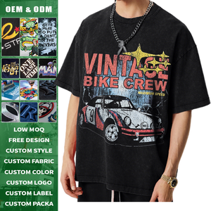T-shirt de course rétro américain, imprimé DTG, effet vieilli et usé, coupe ample, manches courtes, antibactérien, épaules tombantes, en coton d'été - Product Image 2