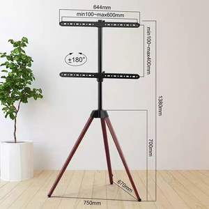 Supporto <span class=keywords><strong>TV</strong></span> a Treppiede in <span class=keywords><strong>Legno</strong></span> per Schermi da 32-70 Pollici - Supporto da Pavimento Girevole Regolabile in Altezza in Alluminio e <span class=keywords><strong>Legno</strong></span> - Product Image 2