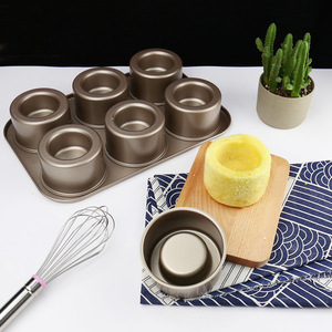 6-Cavity Sandwich Cake Mold Heavy Duty Steel Cupcake Mold Round Gold Carbon Steel Baking Pan For Home Use - Product Image 5