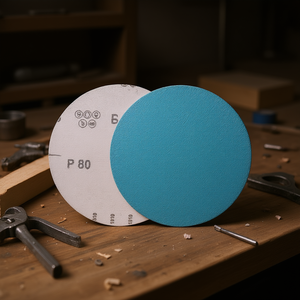 Disques abrasifs à velcro robustes P80 bleus 150 mm pour le polissage du bois et du métal - Product Image 3