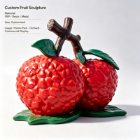 Sculpture en résine de litchi, statue de fruit de litchi avec branche et feuilles, taille et couleur personnalisées, décoration pour la maison, le bureau, le jardin, le parc, le centre commercial