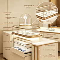 Meubles de présentation pour bijouterie de luxe, solution complète d'aménagement de boutique, vitrine à bijoux en verre couleur or champagne, îlot de présentation