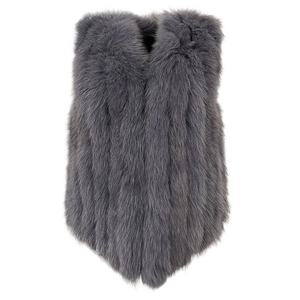 بلوزة نسائية شتوية أنيقة بفتحة رقبة على شكل حرف V معطف من الصوف بوجهين مع فرو ثعلب طبيعي سترة دافئة بلا أكمام - Product Image 3