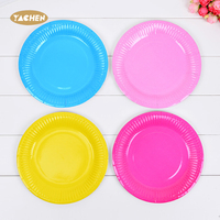 YACHEN 10 pièces/sac Assiettes en papier jetables écologiques et durables de 7 pouces, diverses couleurs, rondes, pour fournitures de fête pour enfants