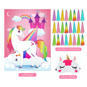 HAWIN, 24 Uds., Pin the Horn on Unicorn, Make a Face Sticker, mezcla y combina juegos <span class=keywords><strong>de</strong></span> fiesta, póster <span class=keywords><strong>de</strong></span> unicornio, decoraciones <span class=keywords><strong>para</strong></span> fiesta <span class=keywords><strong>de</strong></span> <span class=keywords><strong>cumpleaños</strong></span> <span class=keywords><strong>para</strong></span> niños - Product Image 2