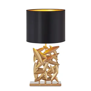 Orman tarzı E27 E26 Postmodern yaprak altın antika masa lambası siyah abajur masa lambası dekoratif