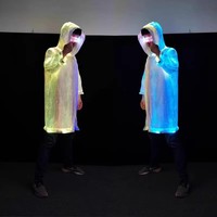 Разноцветное светодиодное пальто-тренч с длинными рукавами и капюшоном из оптоволоконной ткани, унисекс, меняющее цвет, для винных баров, ночных клубов, караоке и вечеринок