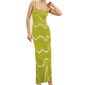 Vestido Maxi Casual de Mujer de Alta Calidad al por Mayor, Diseño OEM Personalizado, Vestido Ajustado de Punto a Rayas con Cuello Halter, Vestido Sexy que Realza la Figura - Product Image 2