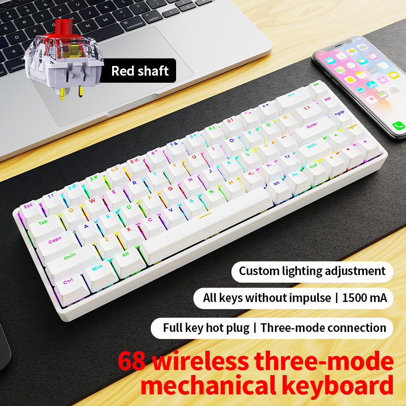 AK68 Clavier sans fil Tri-mode Blanc, Switches Rouges