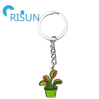 Porte-clés en métal en gros, motif plante carnivore de dessin animé, cadeau de botanique, feuille, dents, porte-clés personnalisé, mange-moi, piège à mouches Venus, porte-clés en émail