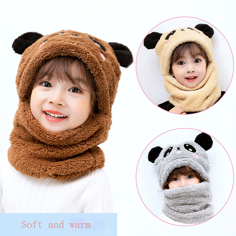 New Autumn and Winter Cute Children Cartoon Scarf Hat Two-piece Double Fleece Warmth Boy Girl Child Adult Parent-child Baby Hat
