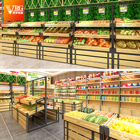 Professioneel 3-laags fruitrek van staal en hout - Enkelzijdige supermarkt-displaystandaard voor groenten en fruit