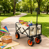 Chariot de camping pliable d'extérieur extra large en tissu Oxford avec cadre en acier au carbone, beige et noir, robuste, avec poignée télescopique