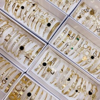 Bracelets en acier inoxydable plaqué or 18 carats avec zircon, styles variés, boîte aléatoire, lot de 12 bracelets en coffret