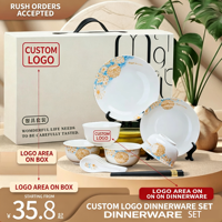 Service de table en porcelaine dorée à motifs floraux, 24 pièces, comprenant bols, assiettes, cuillères, coffret cadeau pour mariage, souvenir d'entreprise