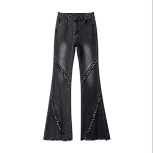 Custom Spring Summer Women's Slim-Fit Vintage Jeans High Waist Casual Boot Cut Design Horseshoe Trailing <strong>Skinny</strong> White <strong>Rice</strong> Color - Product Image 1