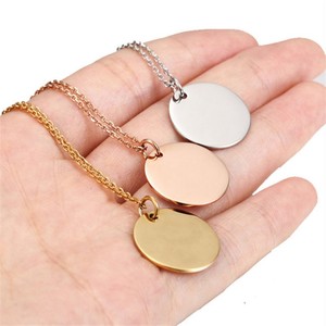 Wholesale Stainless Steel Best Gifts Blank <b>Custom</b> Engrave logo Laser logo Round Pendant <b>Necklace</b> with Diamond - Product Image 1