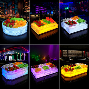 Led Illuminated Fruit Platter Round Divided Serving Tray For <b>Bars</b> Ktv Nightclubs Creative <b>Snack</b> Dish With Light Up Base - Product Image 3