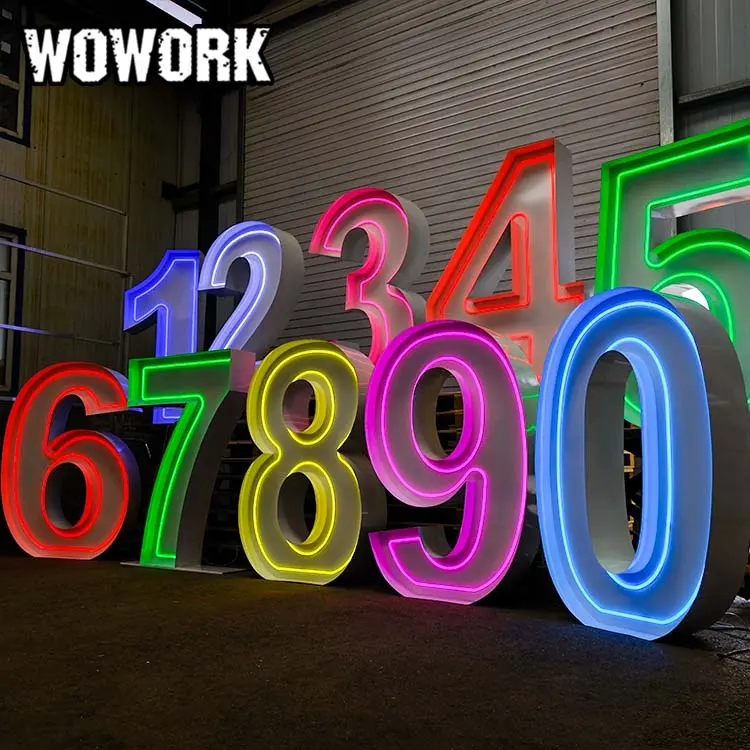 2024 WOWORK factory RGB color changing led 4ft giant large light up big marquee neon letters numbers stand for wedding props