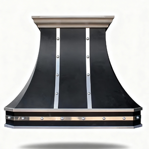Campana Extractora Metálica Negra Mate Personalizada con Correas de Acero Inoxidable Remachadas para Cocinas de Villas, Campana Extractora Metálica Negra Mate Personalizada - Product Image 2