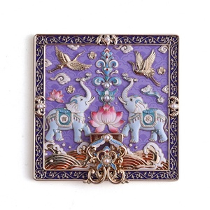 Light Gold Metal Type 3D Embossed Logo Colorful UV Printing Elephant Crane Character Square Shape Stand <b>Compact</b> <b>Mirror</b> - Product Image 1