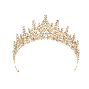 Corona de Novia de Moda Barroca, Accesorios para el Cabello con Pedrería, Corona de Cumpleaños de Aleación Chapada en Oro para Boda o Compromiso - Product Image 2