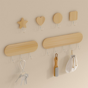 Ganchos de Pared de Madera Mandy, Forma de Estrella, Corazón, Redonda, Cuadrada, Ovalada, Adhesivos, Perchero para Entrada, Porta Llaves, Estilo Nórdico, 3/5 Ganchos - Product Image 1