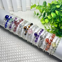 Bracelet Double Cercle en Pierres Précieuses de Cristal de Haute Qualité, Améthyste Quartz Rose Sertis de Fil, Jonc Manchette pour Femmes, Cadeau