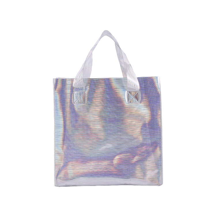Promotional Custom Holographic Iridescent Rainbow Color PVC Handbag Fashion Jelly Tote Shopping Bag Wholesale