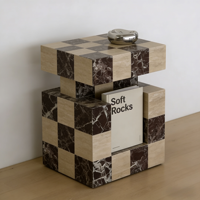 Table basse carrée moderne en travertin et marbre naturel Rosso Levanto, table à damier, table basse moderne en marbre, tables d'appoint